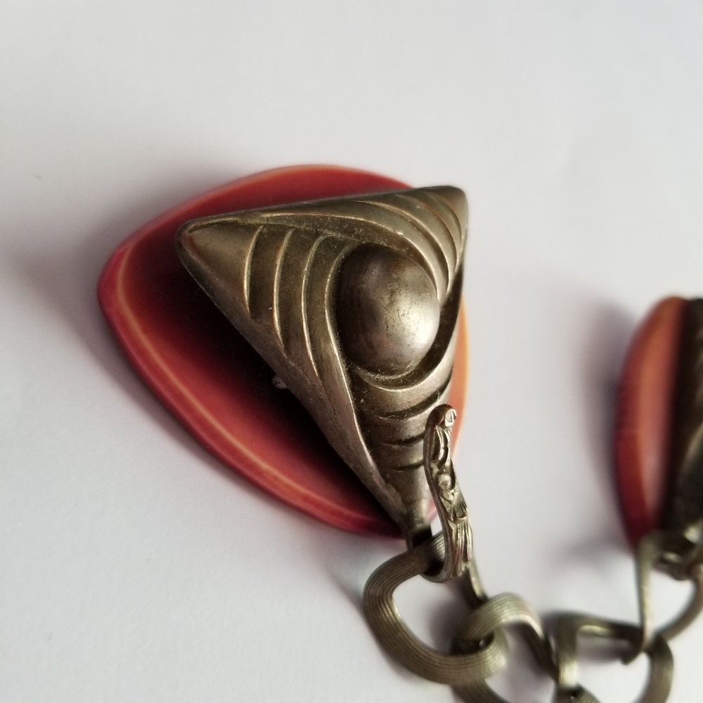 Relisted - Vintage Art Deco cloak clasp rust orange autumn fall early plastic - Picture 13 of 16